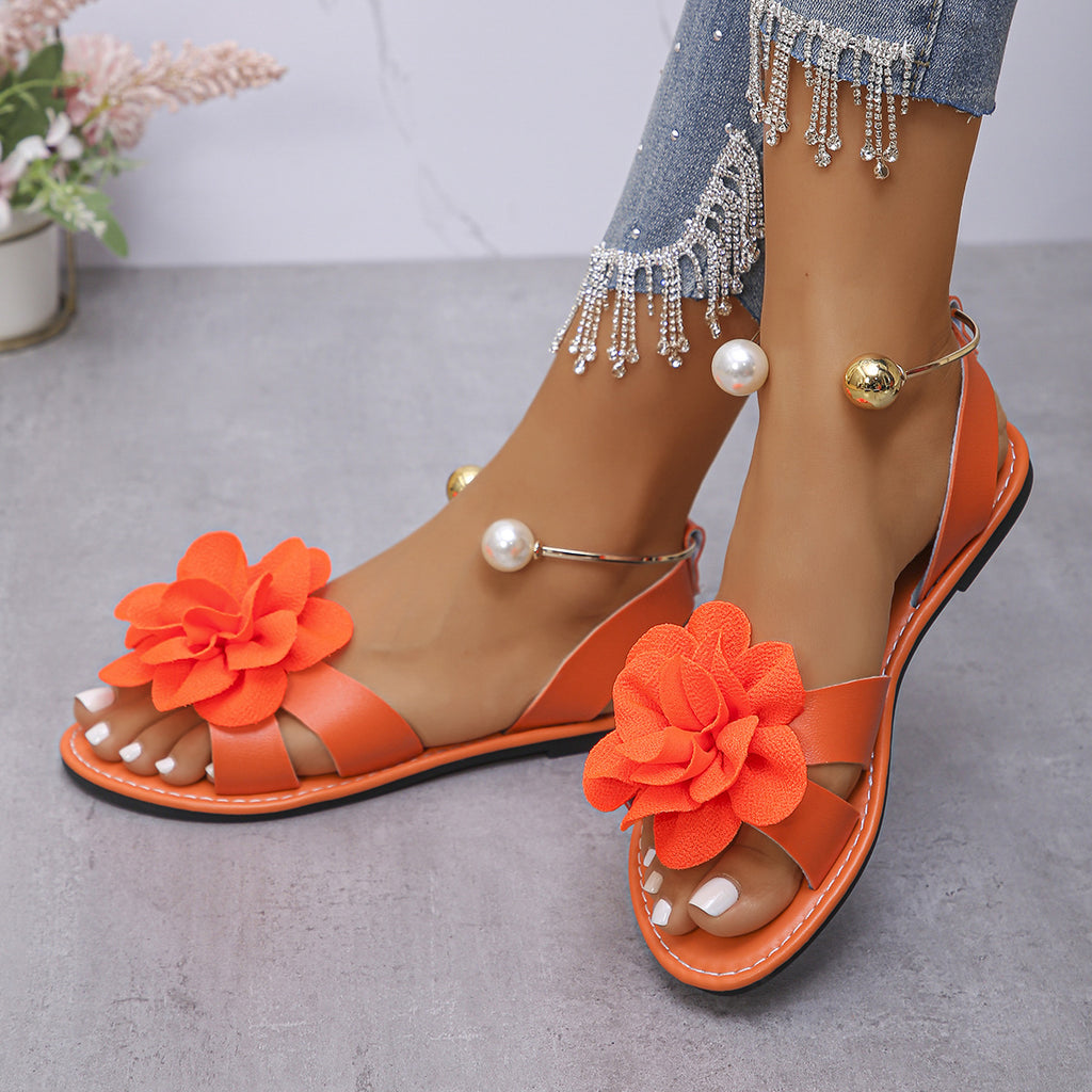 Scarlet Bloom Flat Sandals