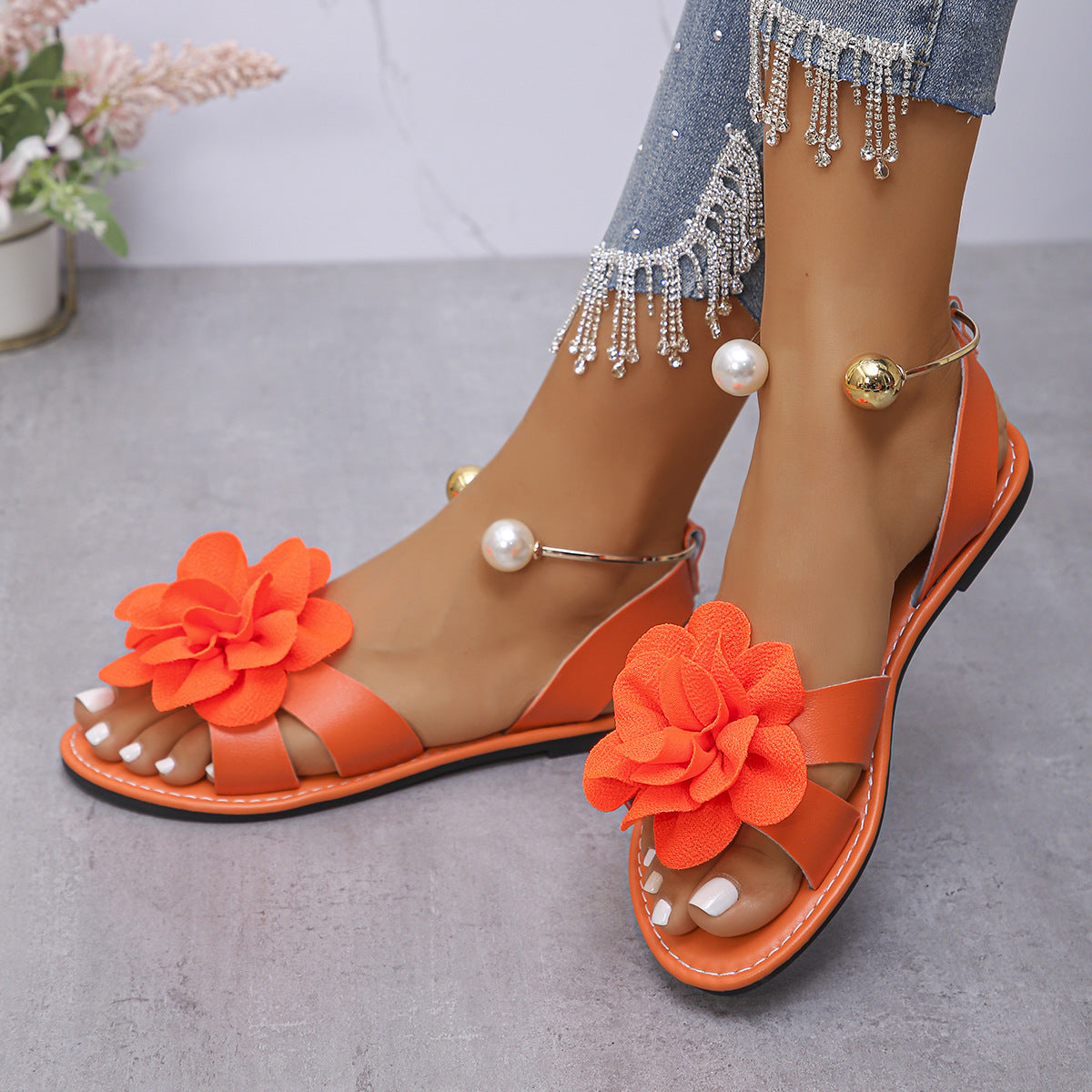 Scarlet Bloom Flat Sandals