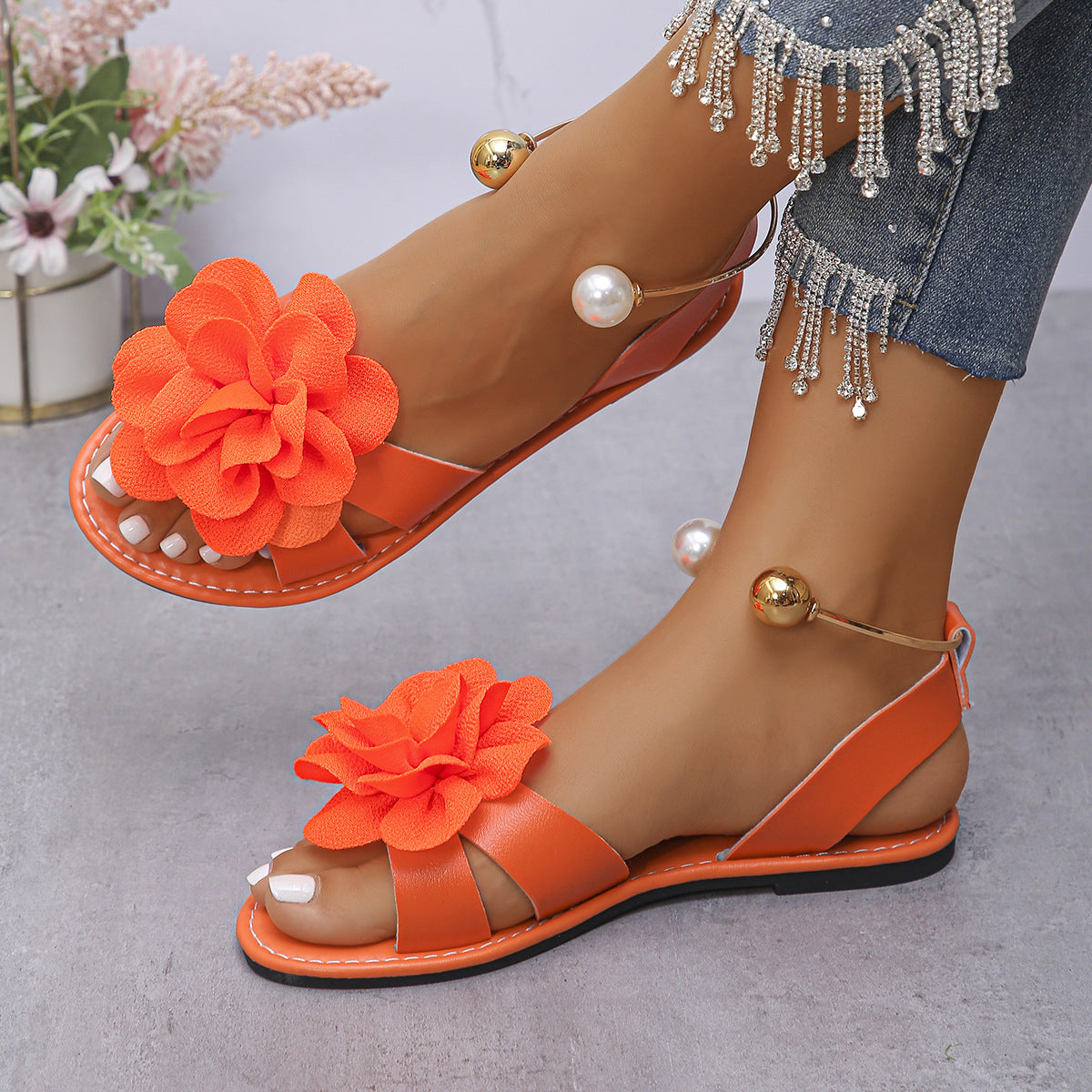 Scarlet Bloom Flat Sandals